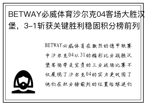 BETWAY必威体育沙尔克04客场大胜汉堡，3-1斩获关键胜利稳固积分榜前列 - 副本